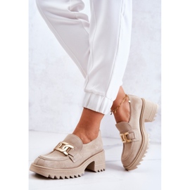 PL5 Chaussures En Daim Avec Décoration Dorée Beige Clair Idéaliser 4