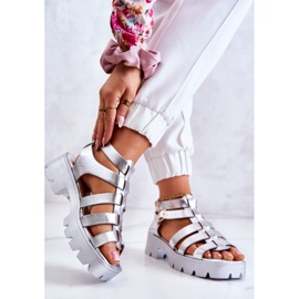 PS1 Sandales Cuir Avec Bandes Argent Minorite 2