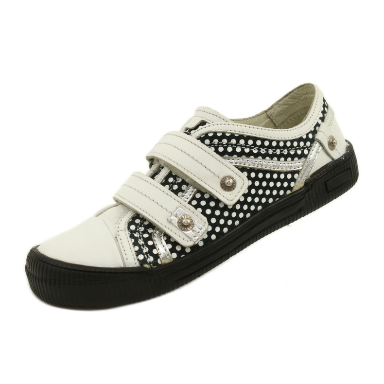 Chaussures à Velcro en Cuir Bartek 78148-25K Pois blanc noir argent 3