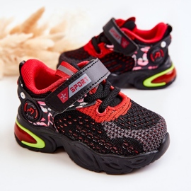 PJ2 Chaussures Sport Enfant Avec Velcro Noir-Rouge Lillo 2