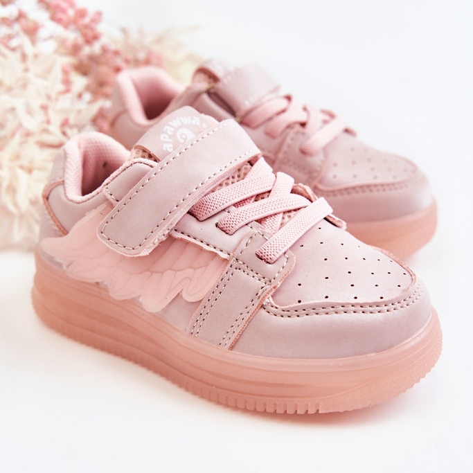 PA1 Chaussures De Sport En Cuir Pour Enfants Avec Velcro Rose Angel 1