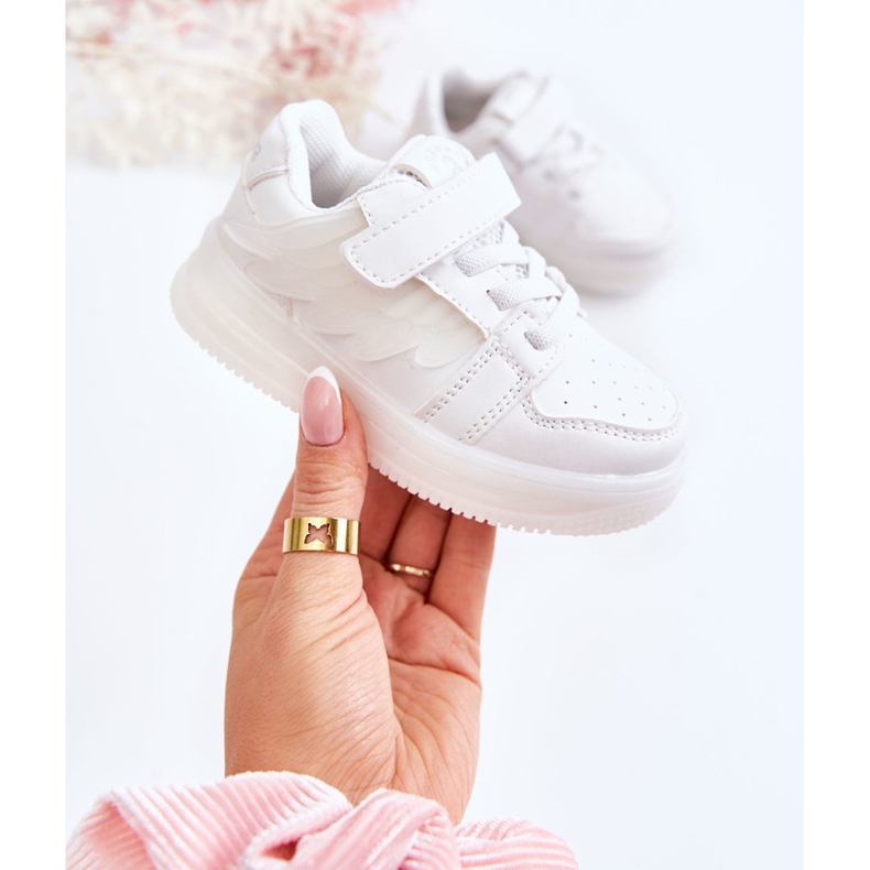PA1 Chaussures de sport en cuir pour enfants avec velcro White Angel blanche 1