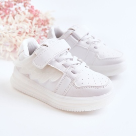 PA1 Chaussures de sport en cuir pour enfants avec velcro White Angel blanche 2