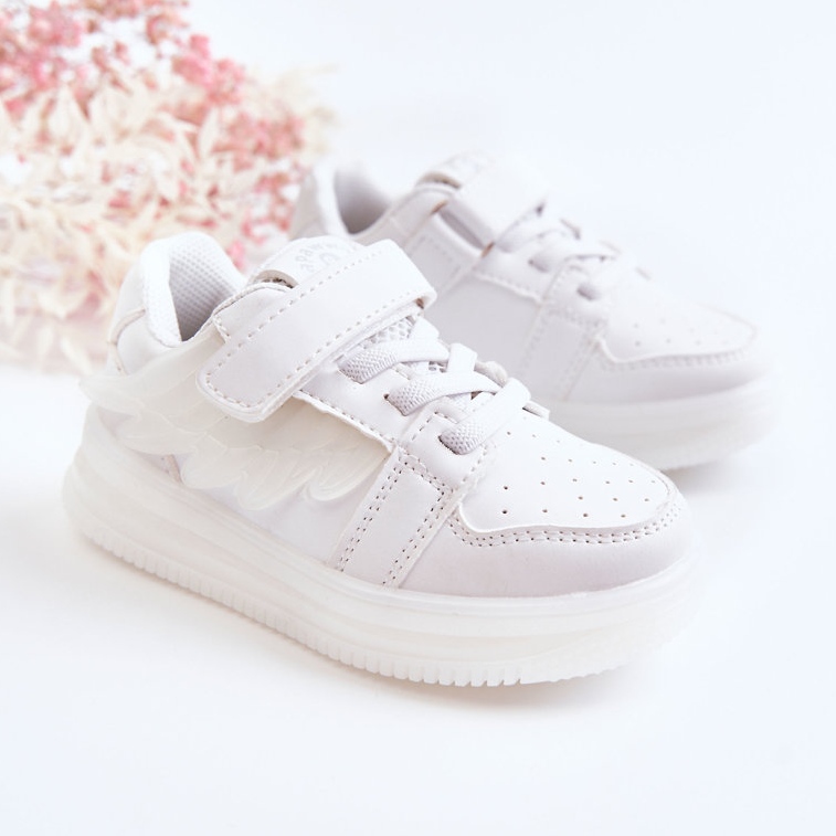 PA1 Chaussures de sport en cuir pour enfants avec velcro White Angel blanche 2