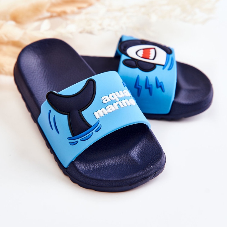 Chaussons Sharky enfant clair bleu et marine bleu marine 2