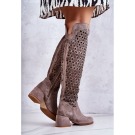 PA2 Boots en daim à motif ajouré beige foncé Hekilea brun 4