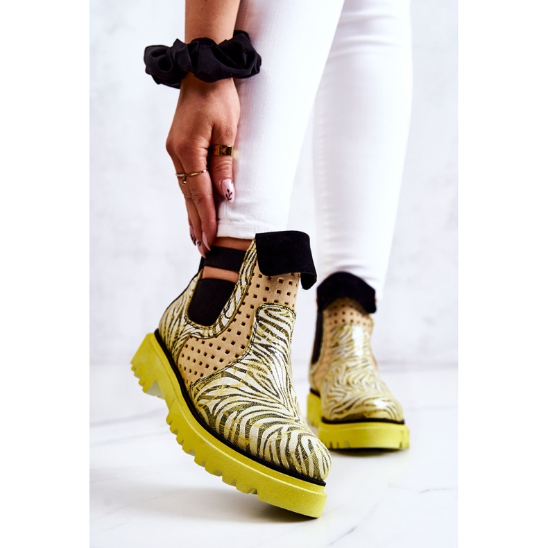 Maciejka 05324-07 Bottines à enfiler en cuir Jaune beige vert 1