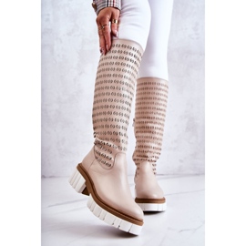 Bottes En Cuir Ajouré Avec Fermeture À Glissière Lativia Beige 1