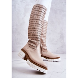 Bottes En Cuir Ajouré Avec Fermeture À Glissière Lativia Beige 2