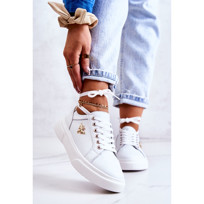 Vinceza Chaussures De Sport En Cuir Avec Décoration Calerie Blanche doré 1