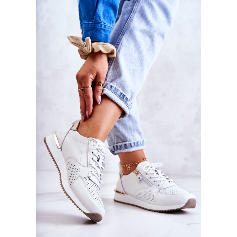 Vinceza Baskets Sport Femme Cuir Blanc Horessa doré 2