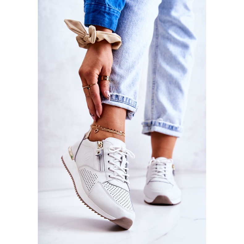 Vinceza Baskets Sport Femme Cuir Blanc Horessa blanche d'or 1