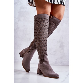 PA2 Boots en daim à motif ajouré gris Hekilea 3
