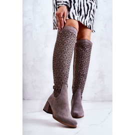 PA2 Boots en daim à motif ajouré gris Hekilea 1