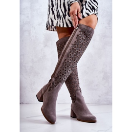 PA2 Boots en daim à motif ajouré gris Hekilea 2