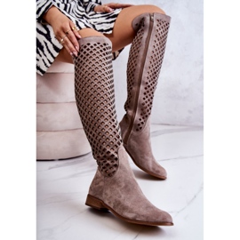 PA2 Boots en daim Arinna beige foncé à motif ajouré brun 3