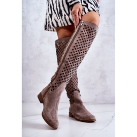 PA2 Boots en daim Arinna beige foncé à motif ajouré brun 1