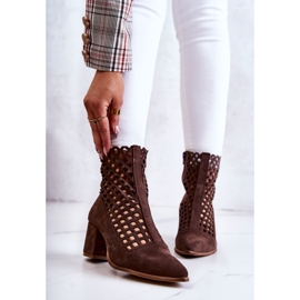 Boots ajourées en daim à talons hauts Nicole 2638 Marron foncé brun 1