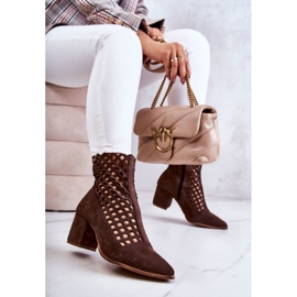 Boots ajourées en daim à talons hauts Nicole 2638 Marron foncé brun 3