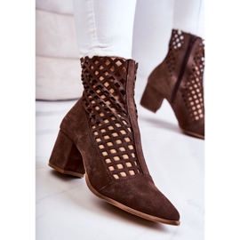 Boots ajourées en daim à talons hauts Nicole 2638 Marron foncé brun 5