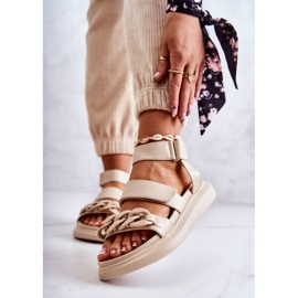 Sandales Cuir Avec Chaîne La.Fi Beige Alissia 1
