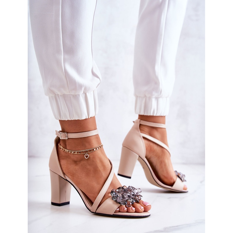 PA2 Sandales en Cuir pour Femme à Talon Haut Beige Torine 2