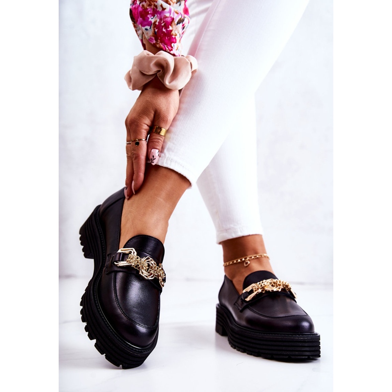 Chaussures Brogues Femme Décoration Cuir Doré Laura Messi 2383 Noir le noir 2