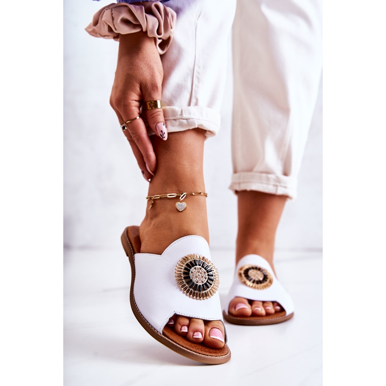 Chaussons à la mode en cuir Lewski Shoes 3132 / O Blanc 2