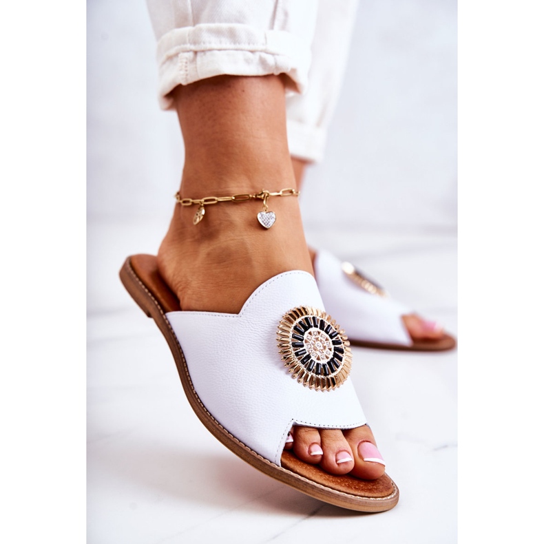 Chaussons à la mode en cuir Lewski Shoes 3132 / O Blanc 1