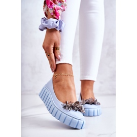 PA2 Ballerines En Cuir Sur Une Plateforme Ornée D'un Ornement De Ladette Bleu Clair 1