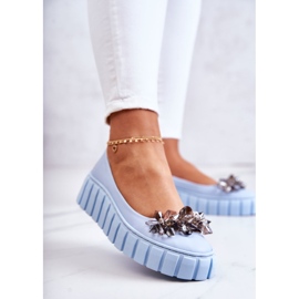 PA2 Ballerines En Cuir Sur Une Plateforme Ornée D'un Ornement De Ladette Bleu Clair 2
