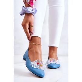 PA2 Ballerines En Cuir Avec Élégante Décoration Millany Bleue 1