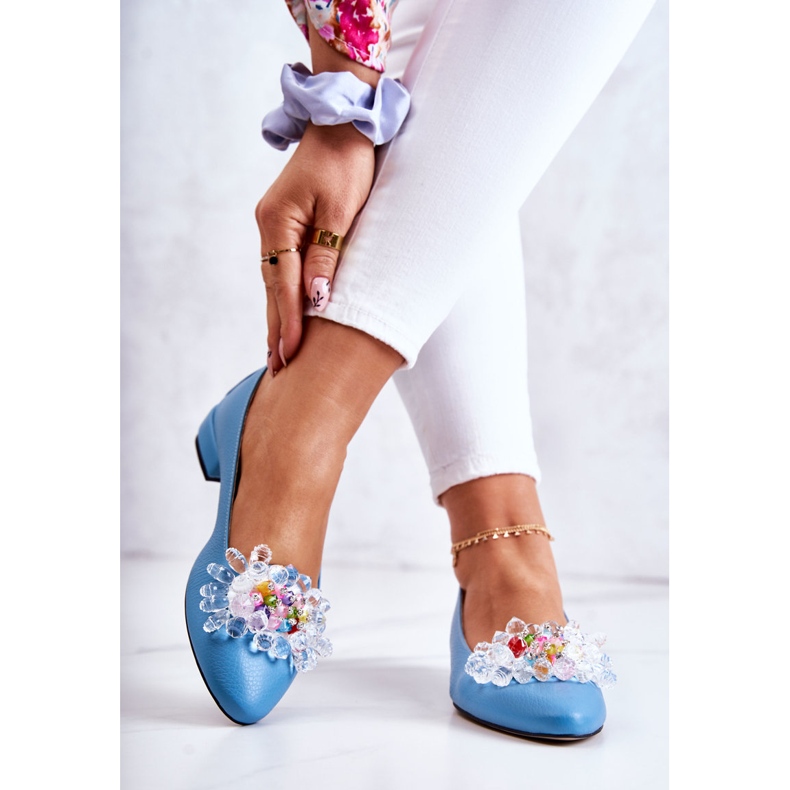 PA2 Ballerines En Cuir Avec Élégante Décoration Millany Bleue 2