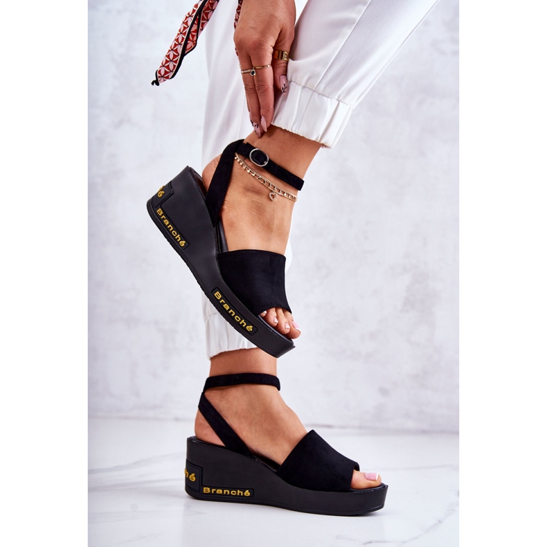 Vinceza Sandales compensées en daim pour femmes Noir Cortena le noir 2