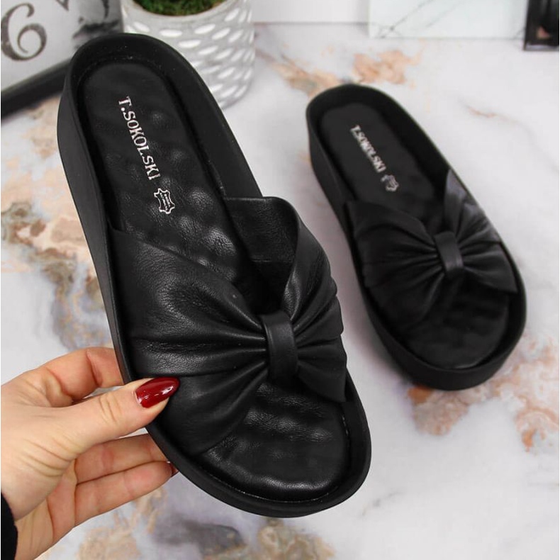 Chaussons compensés en cuir T.Sokolski W SCA162A noir 1