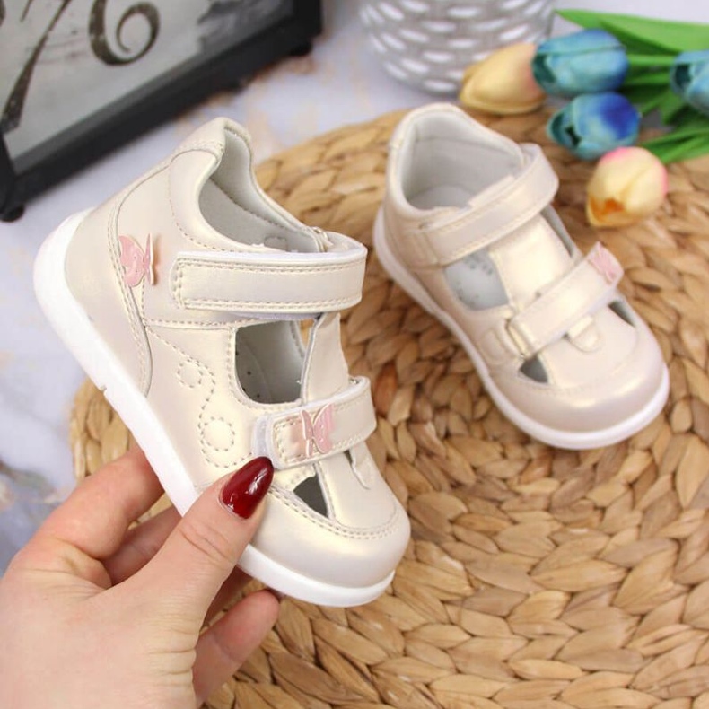 Chaussures ajourées velcro American Club Jr AM892A or d'or 1