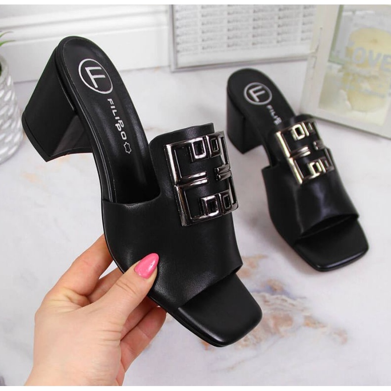 Chaussons en cuir sur le poteau Filippo W PAW353 noir 1