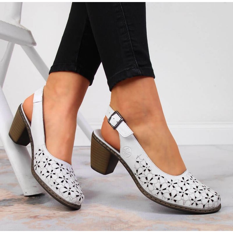 Sandales ajourées en cuir Rieker W RKR531A blanc 2