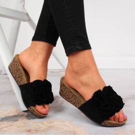 Chaussons compensés à fleurs eVento W EVE357A noir le noir 2