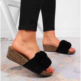 Chaussons compensés à fleurs eVento W EVE357A noir le noir 4
