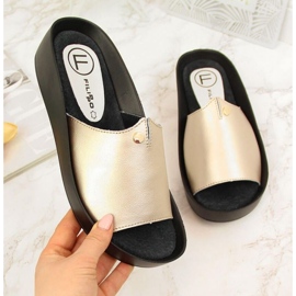 Chaussons compensés en cuir Filippo W PAW199B doré d'or 1