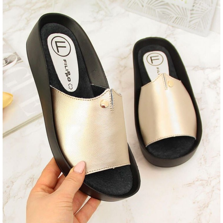 Chaussons compensés en cuir Filippo W PAW199B doré 1