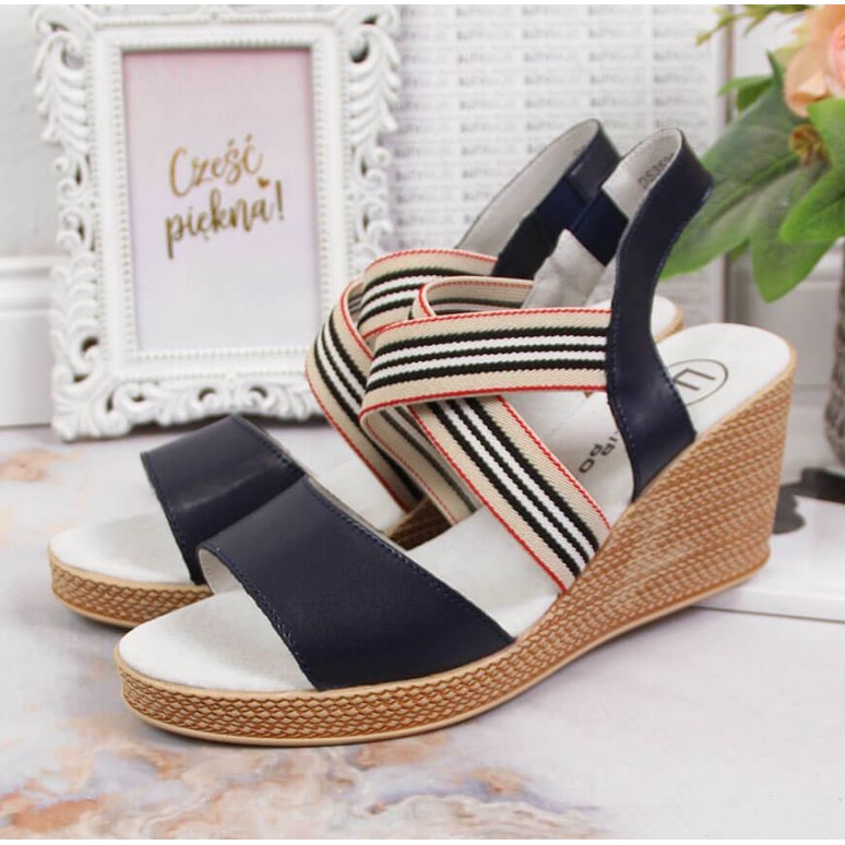 Sandales compensées en cuir Filippo W PAW361 bleu marine 2