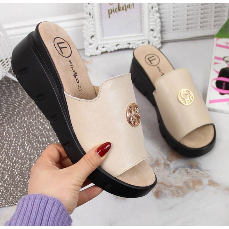 Babouches compensées en cuir Filippo W PAW362B beige 1