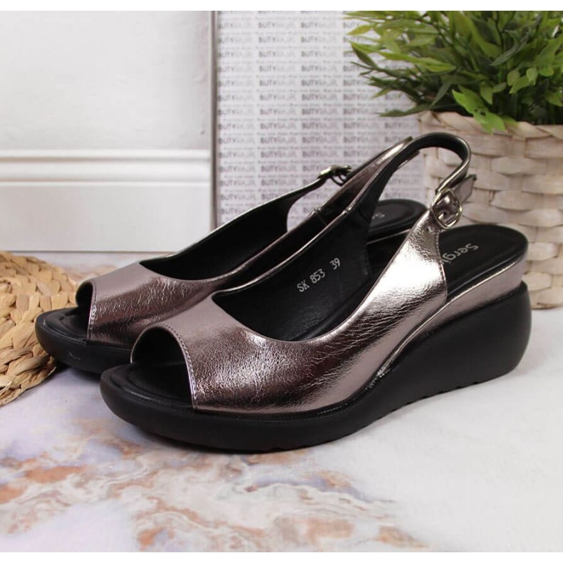 Sergio Leone W SK368B sandales compensées argent 2