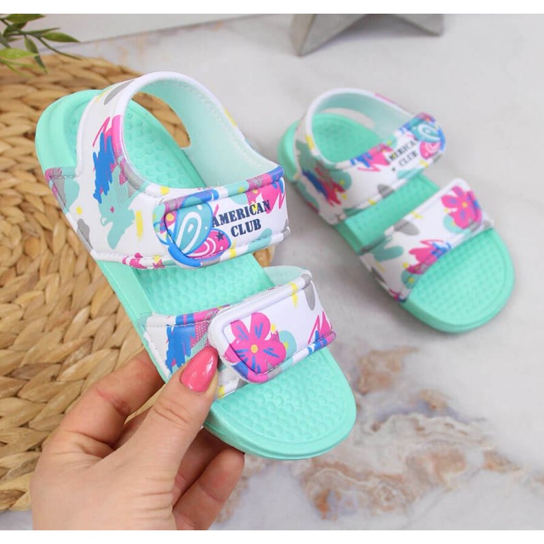 Sandales mousse velcro American Club Jr AM882B menthe bleu 1