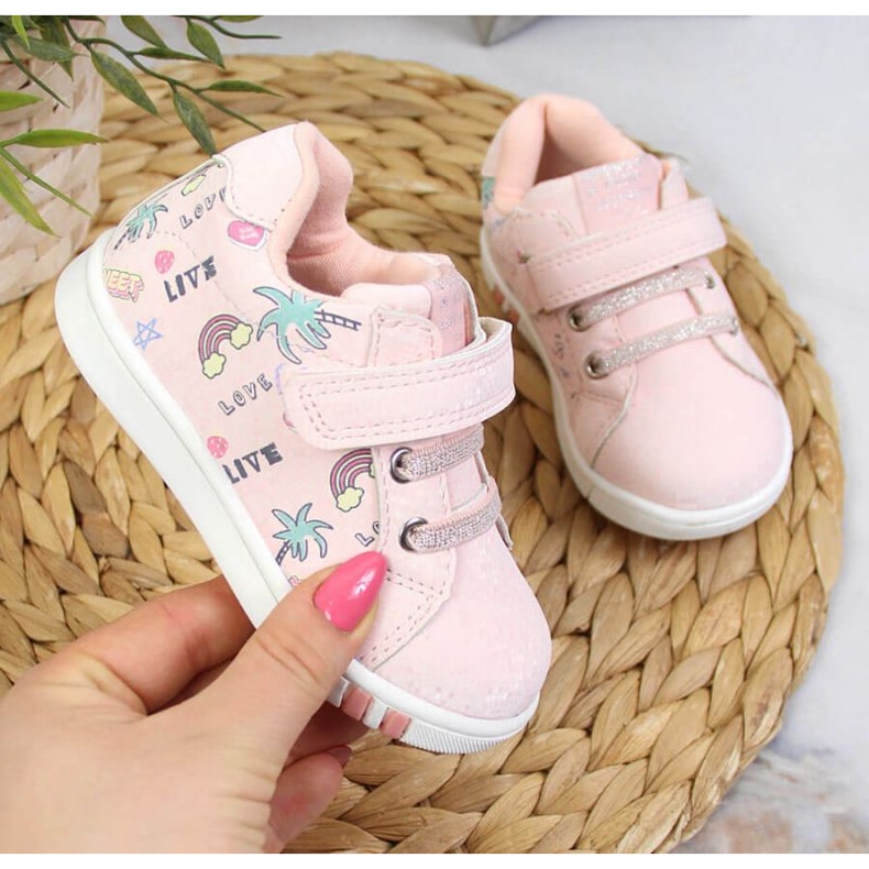 Chaussures de sport velcro American Club Jr AM883A rose 1