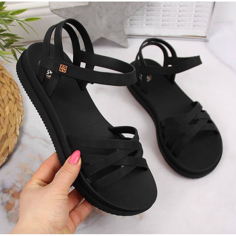 Sandales caoutchouc velcro Zaxy W JJ285068 noir 1