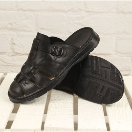 Pantoufles confortables en cuir noir pour hommes Łukbut 962 le noir 1