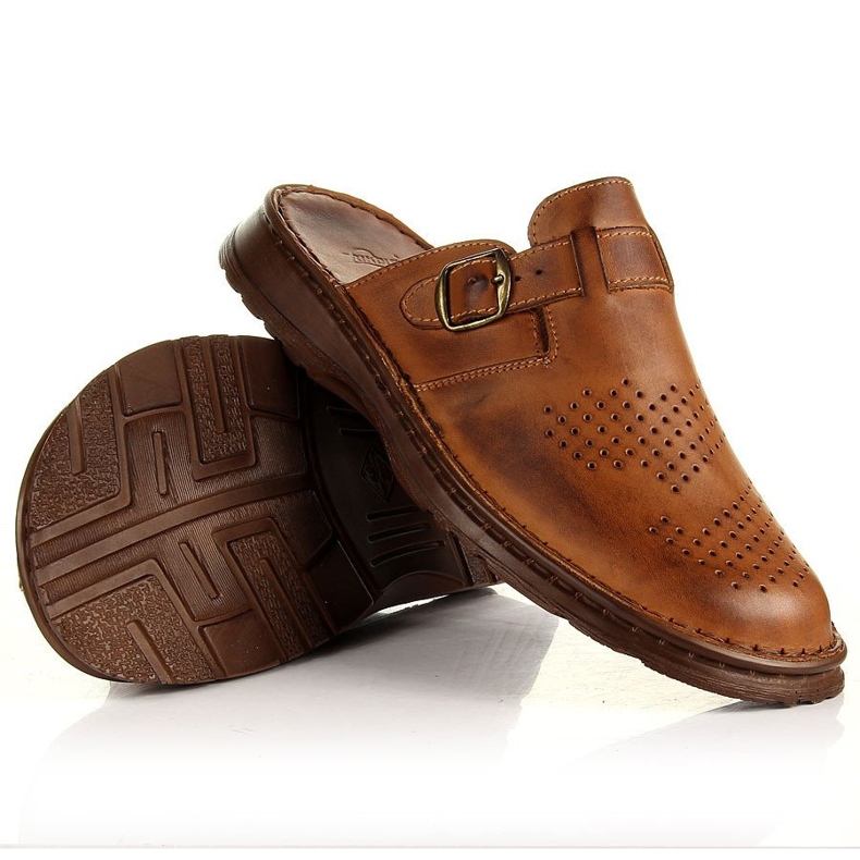Łukbut Pantoufles confortables en cuir marron pour hommes Lukbut brun 2